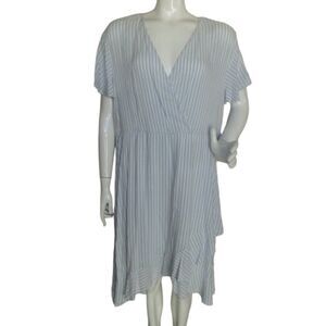 TORRID Dress, 3/3x, Faux Wrap, Blue/White stripe, Rayon, Short sleeve, Ruffle